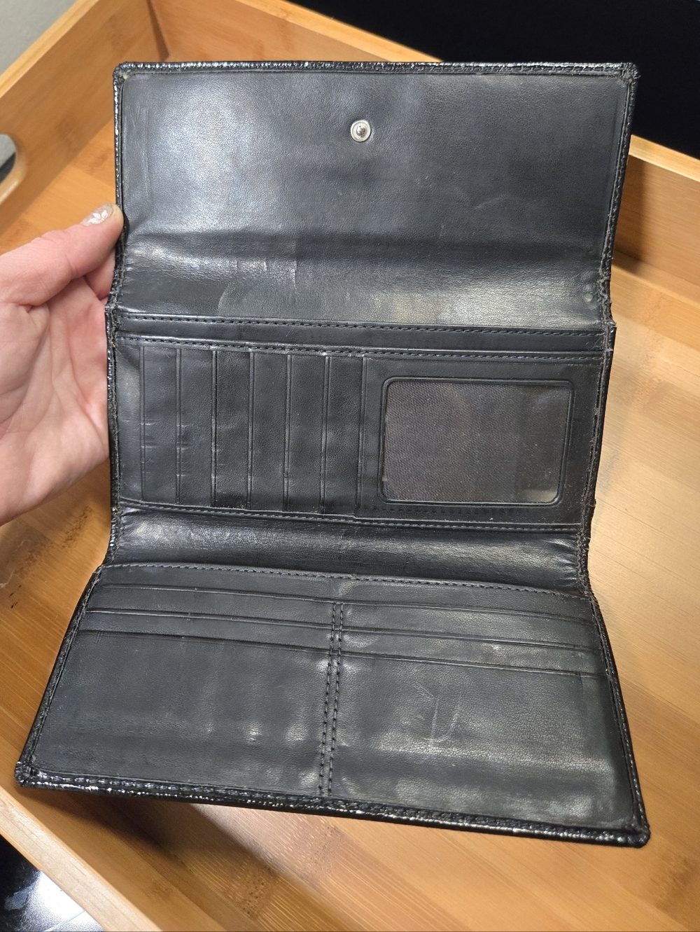 Coach Black Leather Clutch Wallet with Glossy Center Stripe - Picture 7 of 12